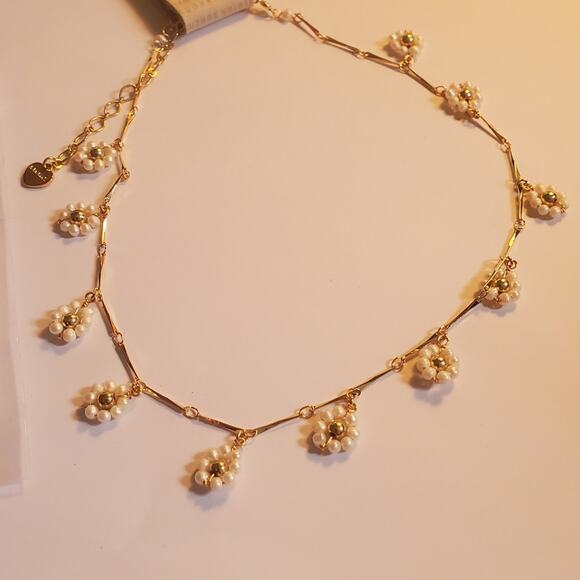 Anthropologie Nakamol gold over brass white beaded flower necklace NWT - Picture 5 of 12